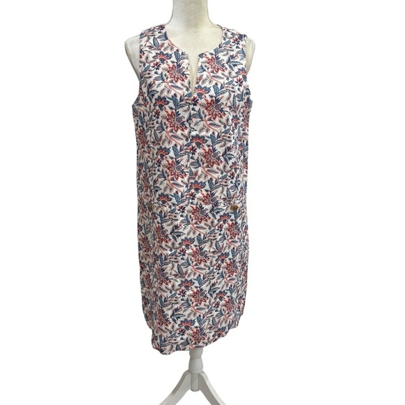 J. McLaughlin Rue Coral/Blue Linen Floral Sleeveless Shift Dress Medium NEW $218 - Picture 2 of 16